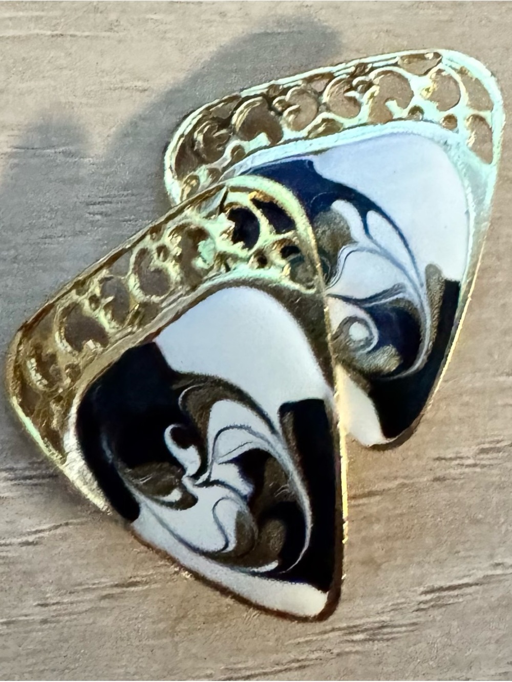 Vintage Enamel & Gold Tone Triangle Clip-On Earrings - Picture 2 of 9